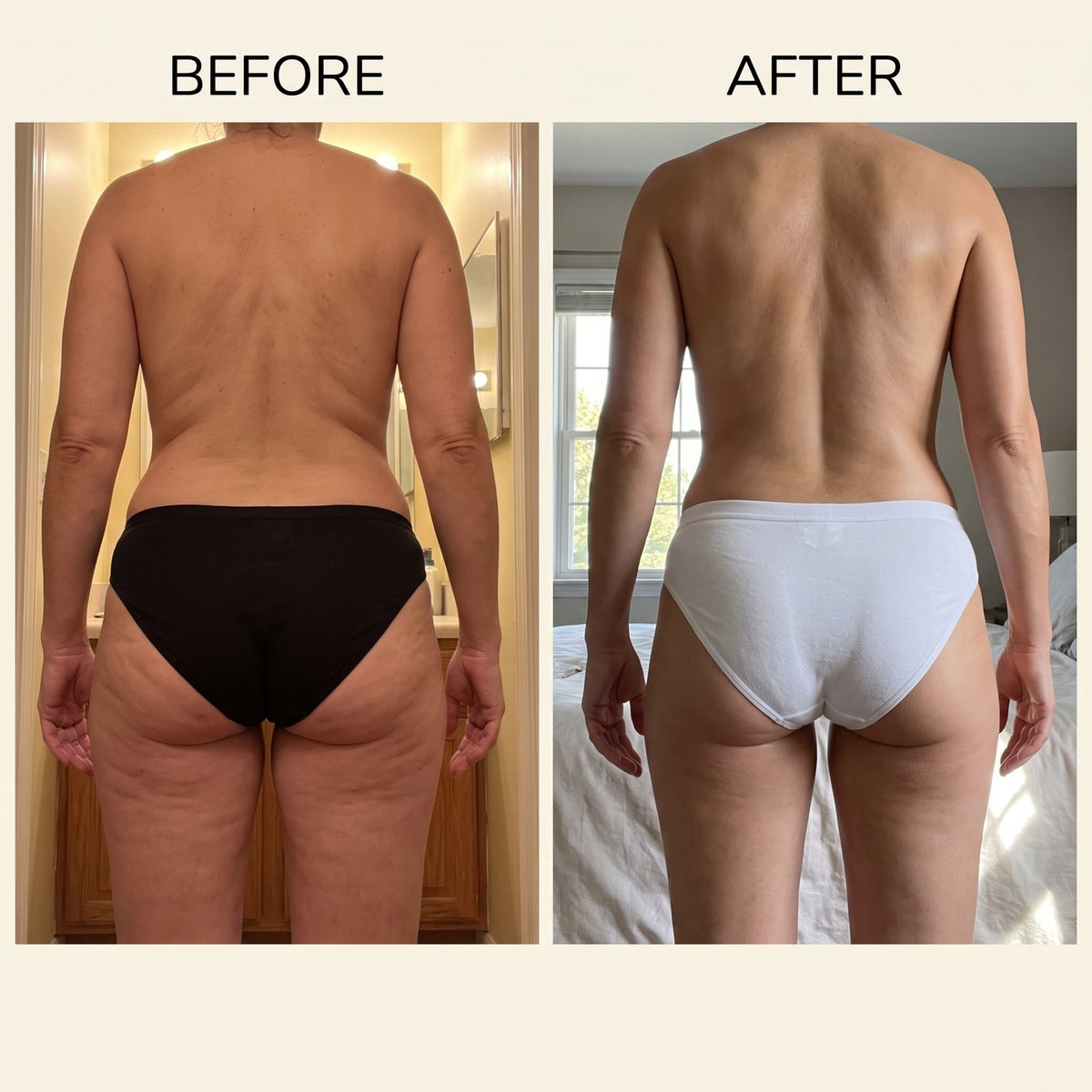 Back of the thighs and bum before and after four weeks of daily use