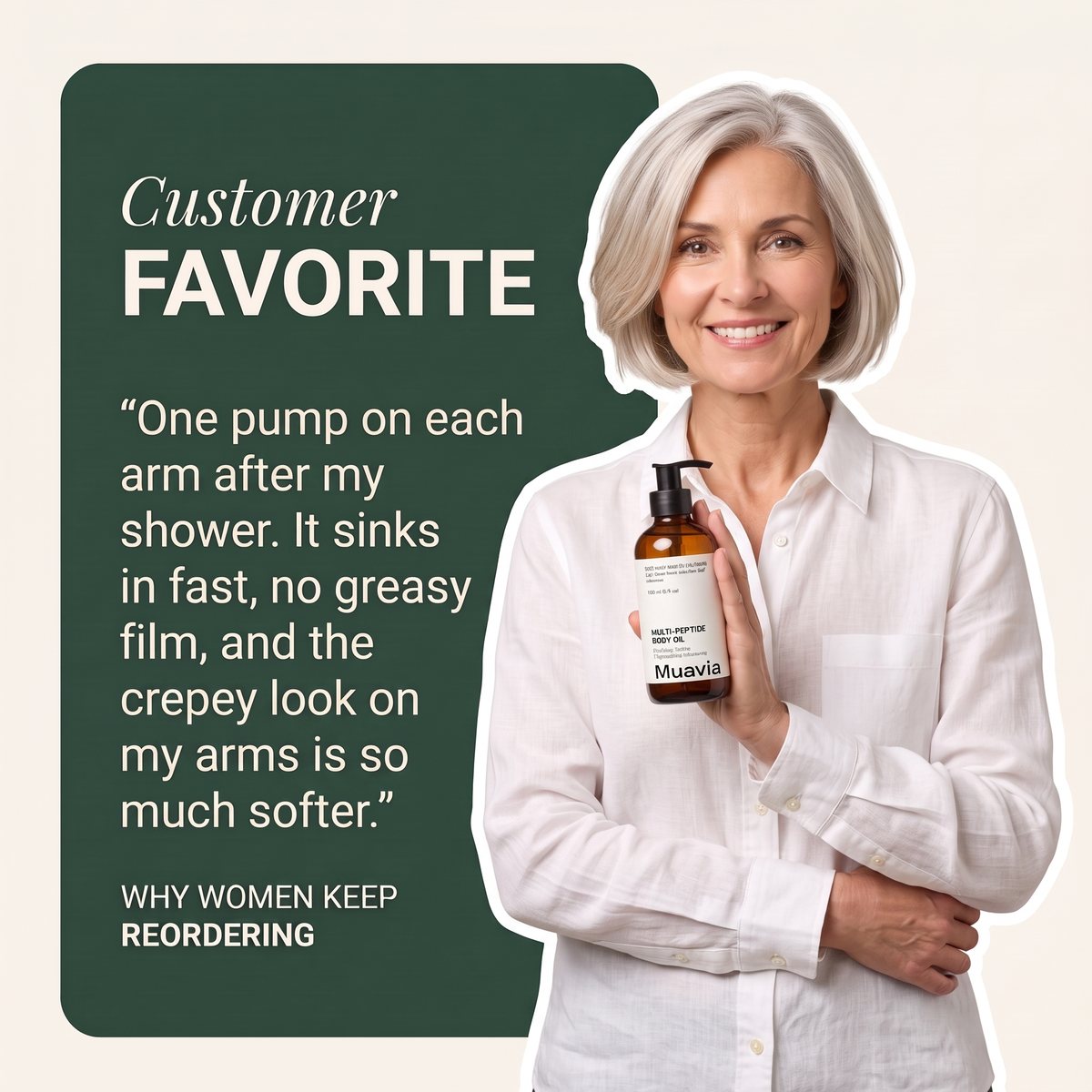 Customer favorite: one pump on each arm after the shower