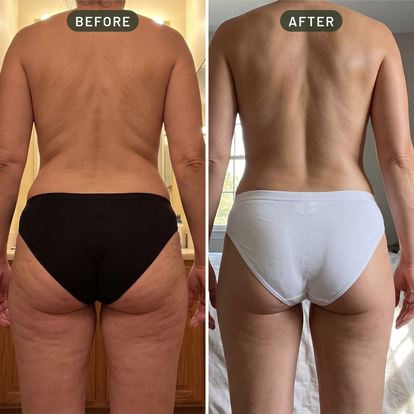 Back of the thighs and bum before and after four weeks of daily use